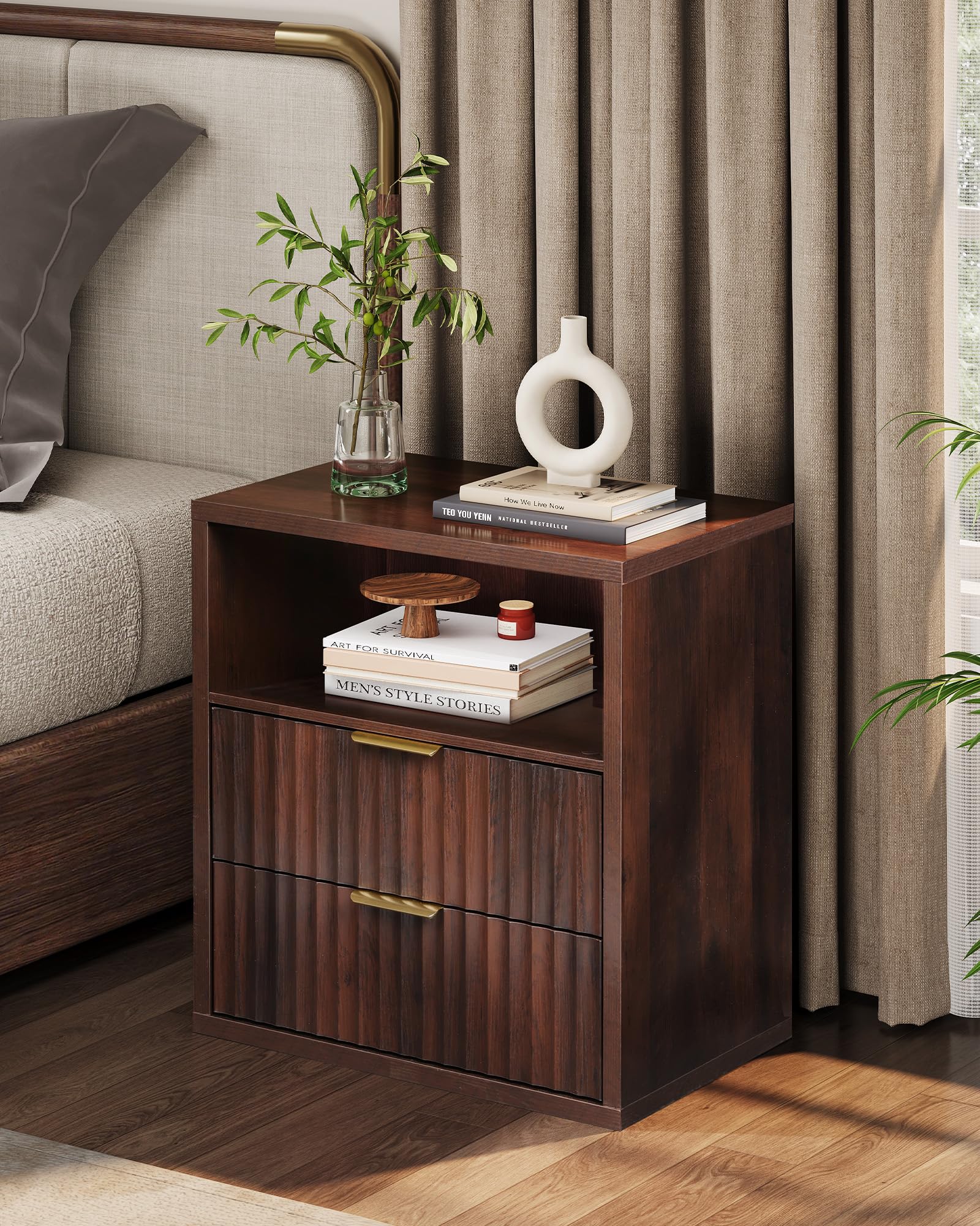 Amazon.com: WLIVE Fluted Night Stand, Wood Nightstands with 2